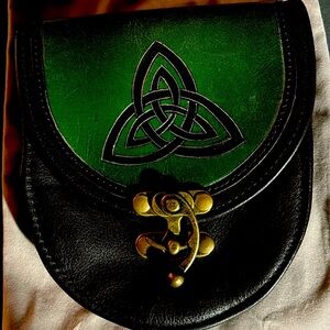 Vintage handmade leather Sporan with cigar box clasp and belt loop